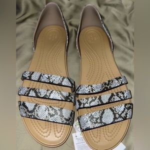 Crocs Three-Strap Tulum Open-Toe Flat Sandals Snake Python print Size 9